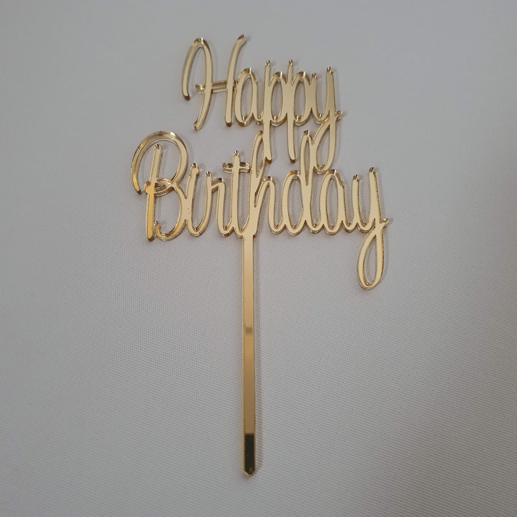 Cake Topper Custom Personalized Happy Birthday Gold